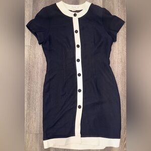 Y.Le.V cream black Or blue short sleeve knee length button dress 14